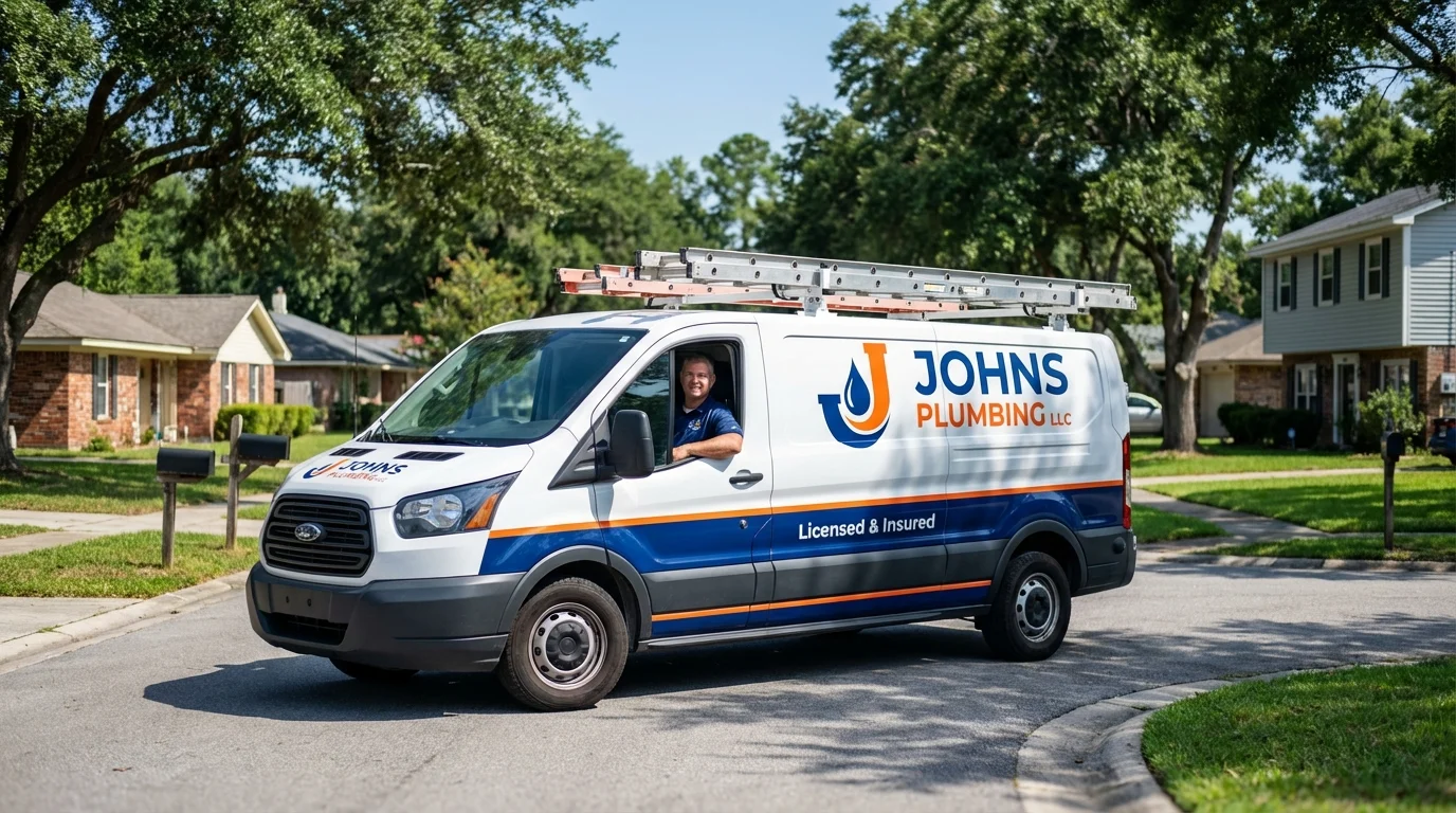 Johns Plumbing LLC service van in Saint Bonaventure, NY