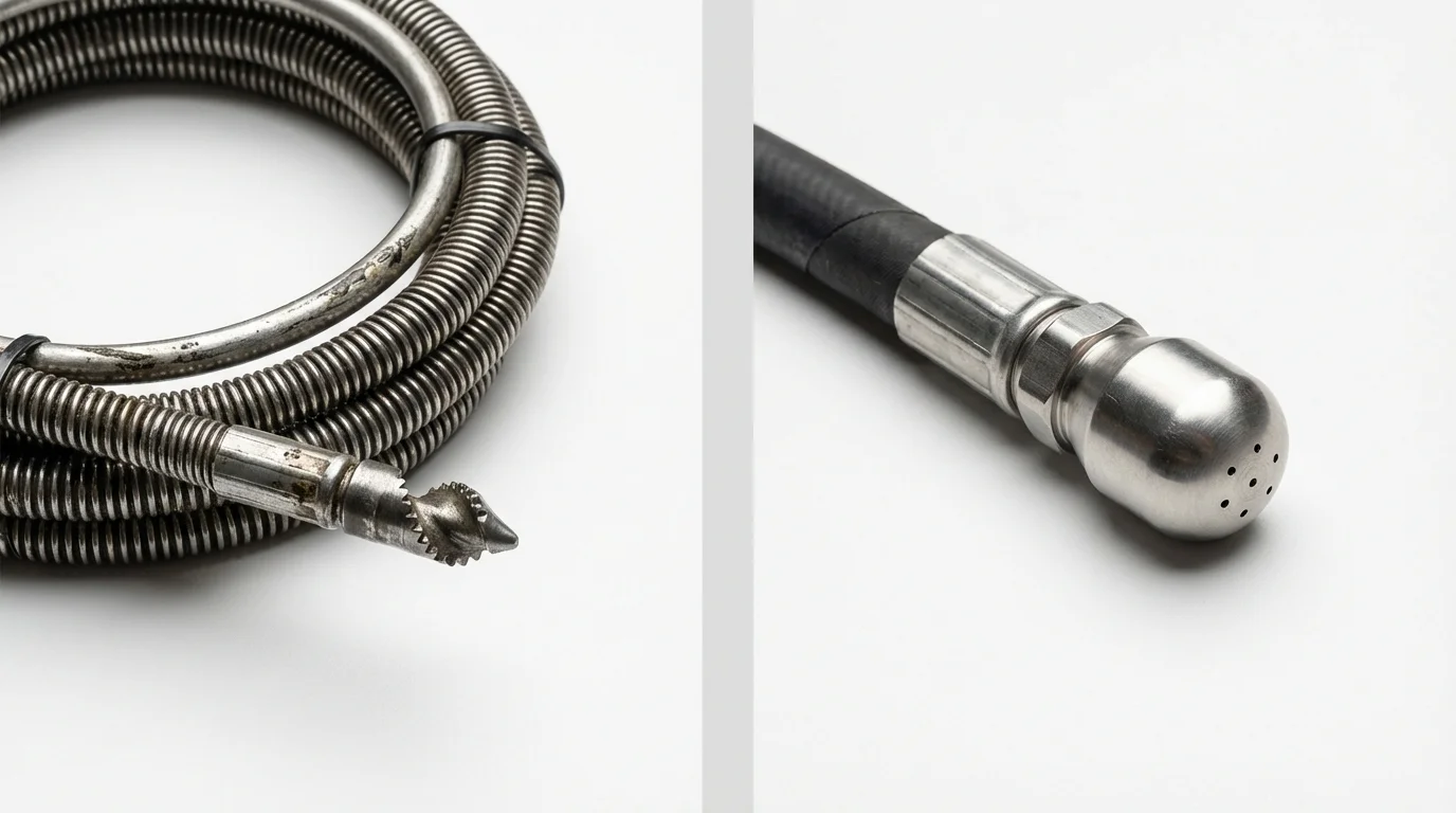 Drain snake cable and hydro jetting nozzle used for drain cleaning in Saint Bonaventure, NY