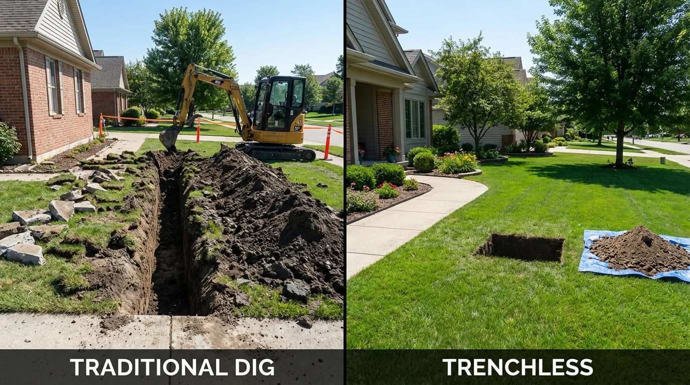 Trenchless sewer repair with minimal yard damage versus traditional excavation in Saint Bonaventure, NY